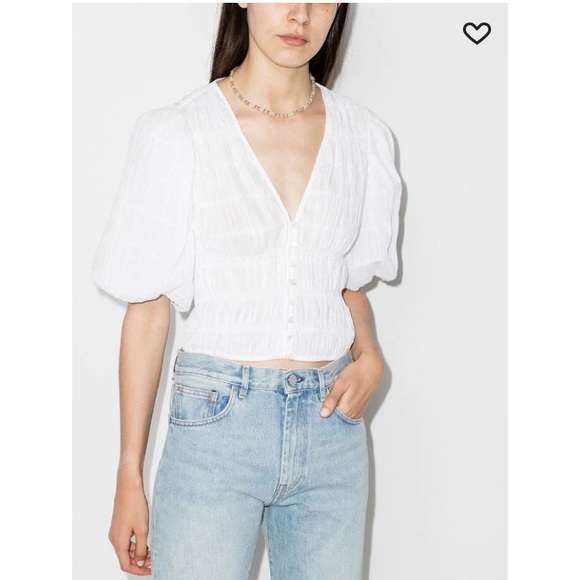 Frame Denim Tops - FRAME Julianne cropped puff-sleeve blouse